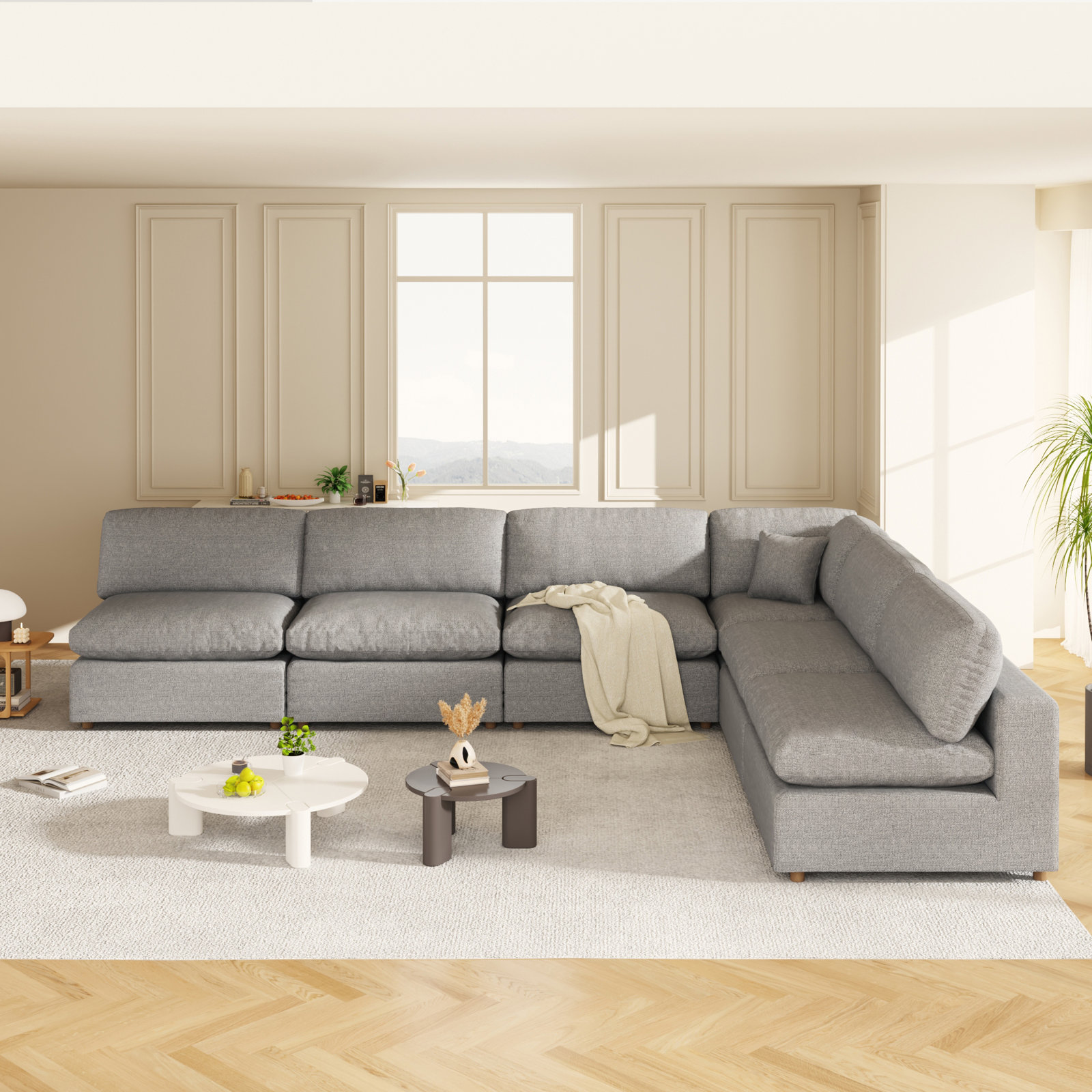 Jossa Upholstered Sectional, Gray Linen Blend
