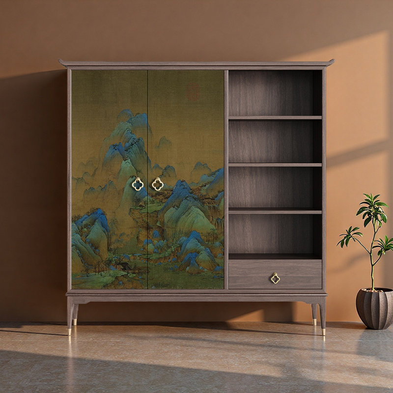 Buffet haut de gamme de style chinois, Noyer, H 63 po x l 63 po x P 15,7 po
