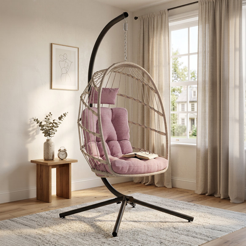 Balancelle en tissu PE rotin et en tissu avec support, capacité de 350 lb Ecolistro, Gris clair