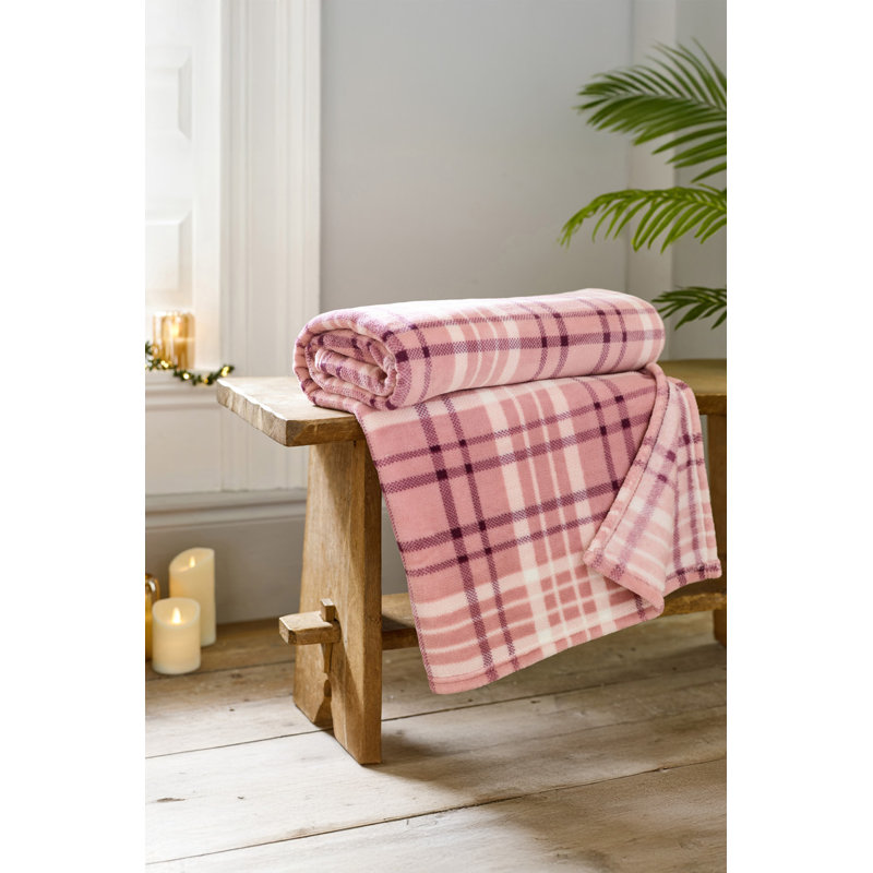 Deyongs 1846 Snuggle Soft Check Fleece Throw, Pink
