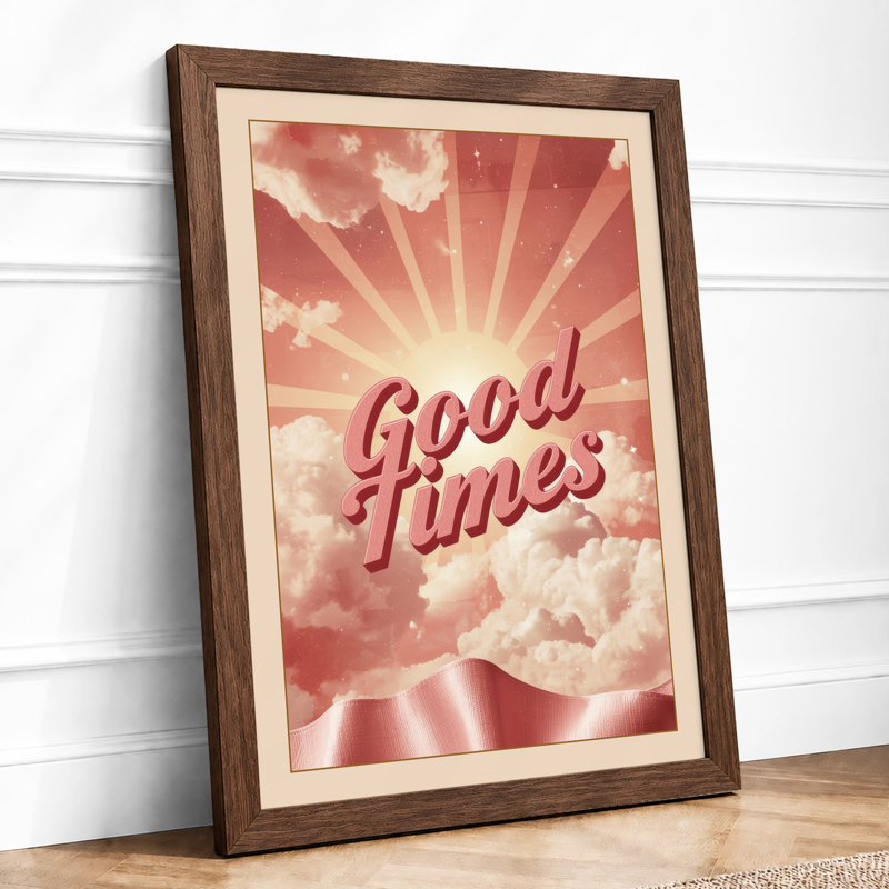 Good Times Sunburst Retro - Framed Print, A3 - 42.0 x 29.7 cm, Walnut