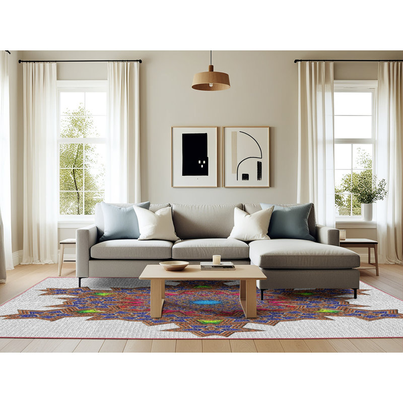 Tapis décoratif bleu géométrique, Rectangle 6 pi x 9 pi