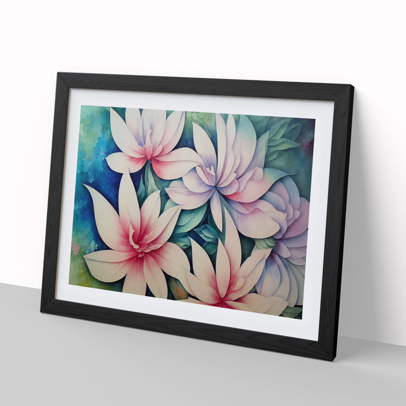 Cheerful Watercolour Flowers - Single Picture Frame Painting, 46cm H x 64cm W x 2cm D, Black