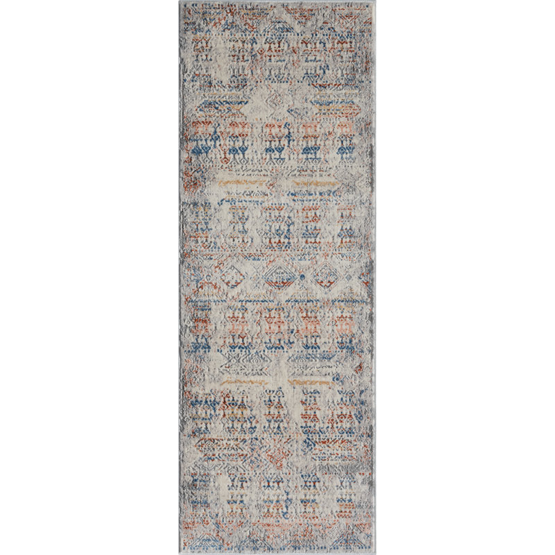 Tapis bohémien multicolore délavé à motifs tribaux, Tapis de couloir 2 pi 7 po x 7 pi 2 po