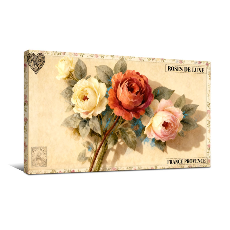 Plantes et fleurs roses de luxe, reproduction d'art floral rétro en Provence, H 16 po x l 32 po