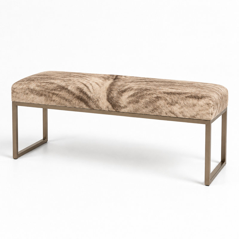Upholstered Cowhide Stool, 19" H x 36" W x 12" D