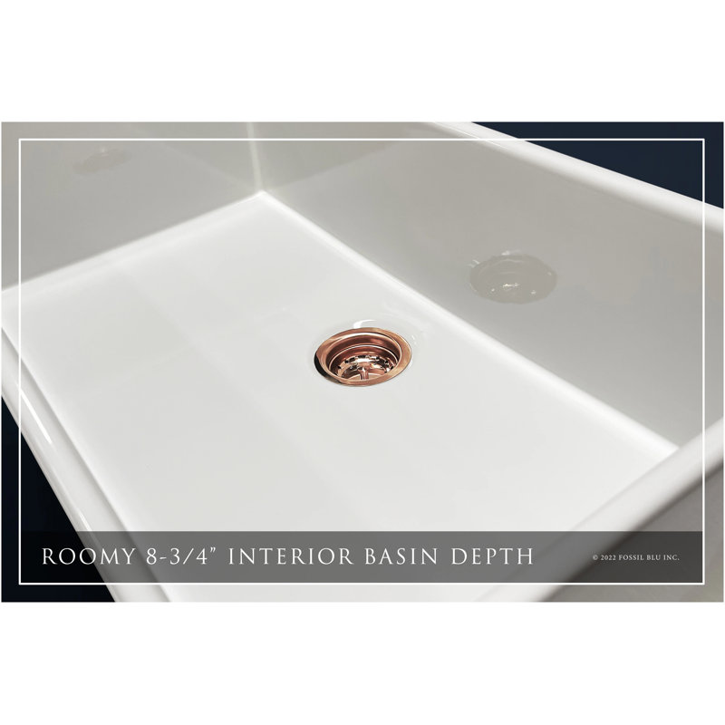 Évier de ferme de luxe en argile réfractaire de luxe 36 pouces, façade plate, Accessoires en or rose poli