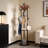 Rotating Solid Wood Coat Rack With Storage Shelves & 9 Hooks