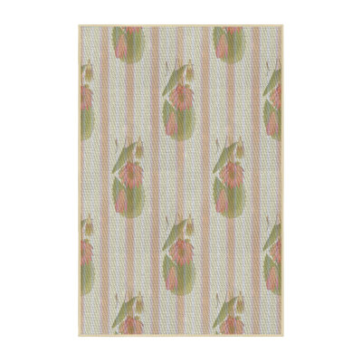 Tapis beige / vert / orange en laine et polyester tissé à la machine Floral