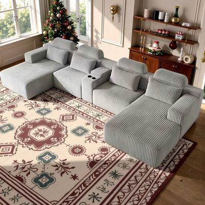 Canapé modulaire en velours de luxe avec méridienne et porte-gobelets