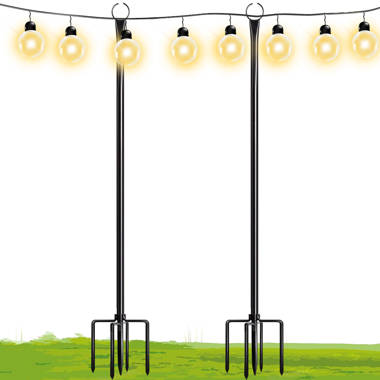 WaLensee 9.4FT String Light Poles with Hook Outdoor Metal Lighting