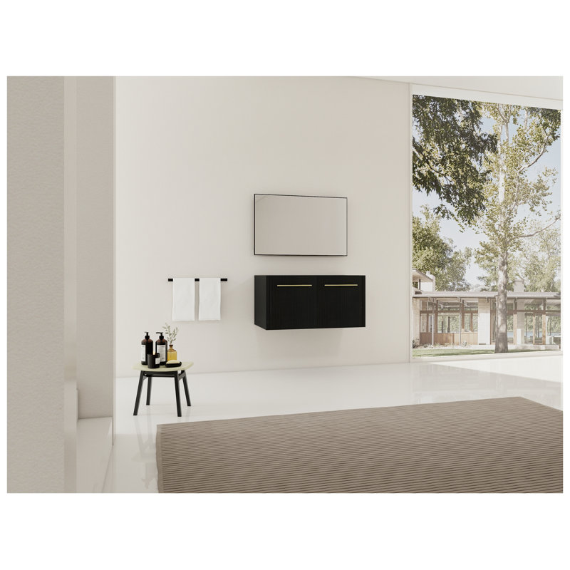 Meuble-lavabo mural 36 po en châtaignier noir avec portes à fermeture en douceur