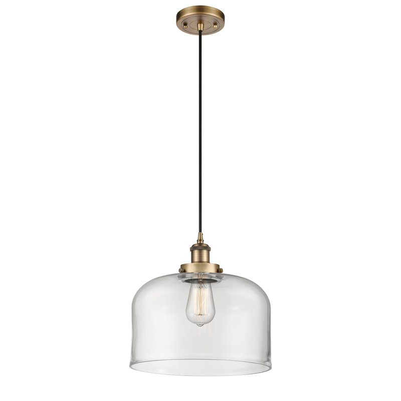 Mini luminaire suspendu à cordon 1 lumière Ballston Urban Bell, Clair, Laiton brossé, Ampoule non incluse