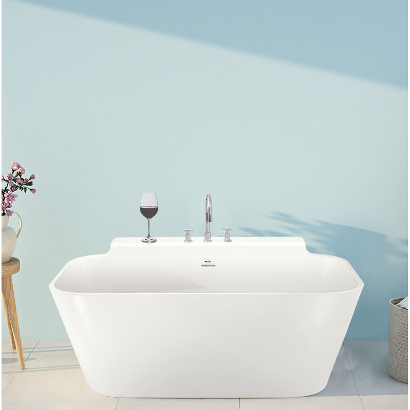 Richmond 57'' L Freestanding Soaking Bathtub, Glossy White, Polished Chrome