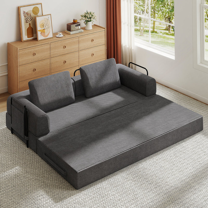 Canapé-lit convertible avec coussin cylindrique - Coussin pliant en velours côtelé pour une utilisation polyvalente dans le salon, la chambre à coucher, le salon et le studio - Gris foncé