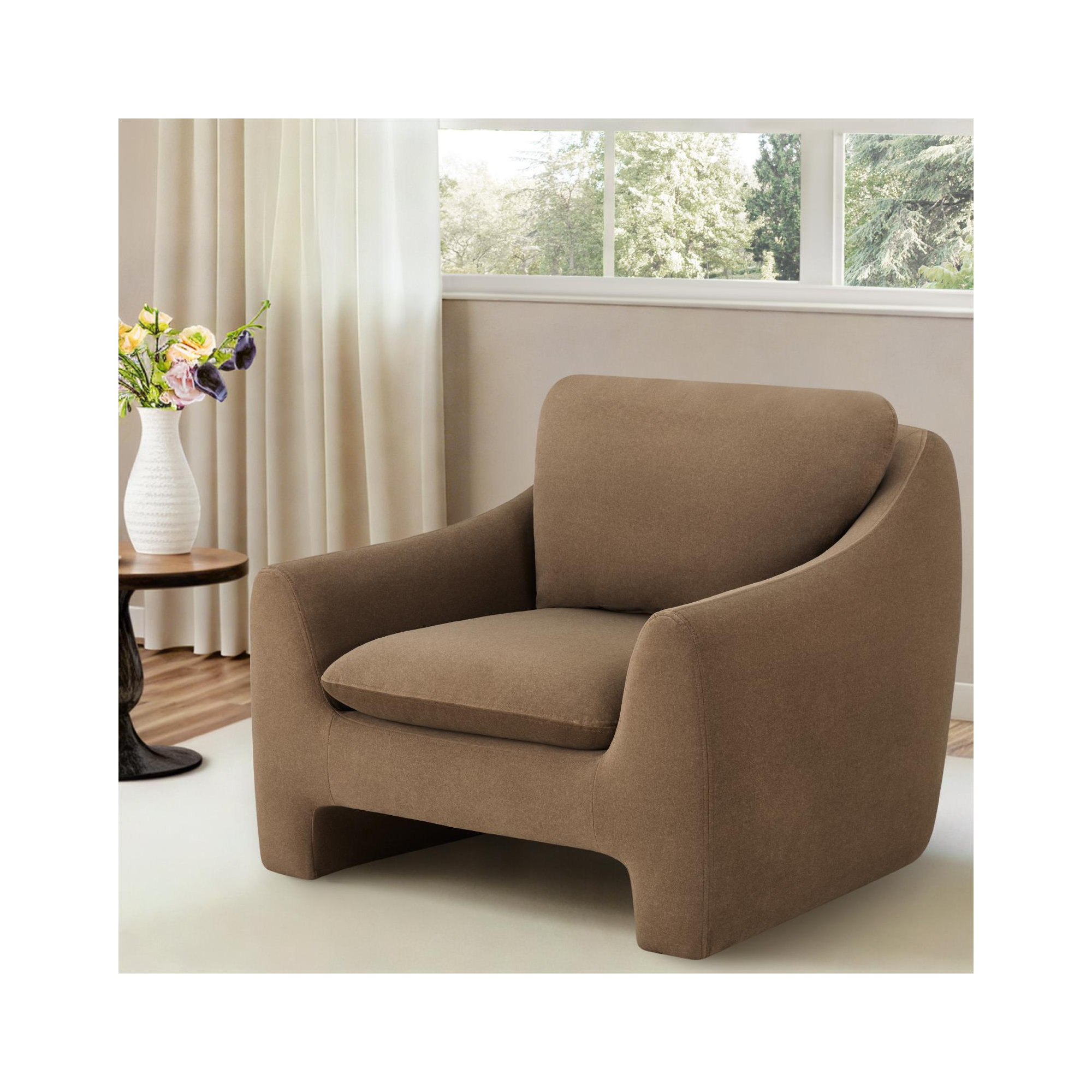 Elodie Rue 42'' Upholstery Modern Armchair, Brown Polyester
