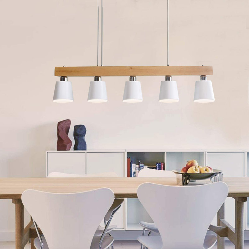 Daschel 5-Bulb Kitchen Island Cone Pendant Light, White