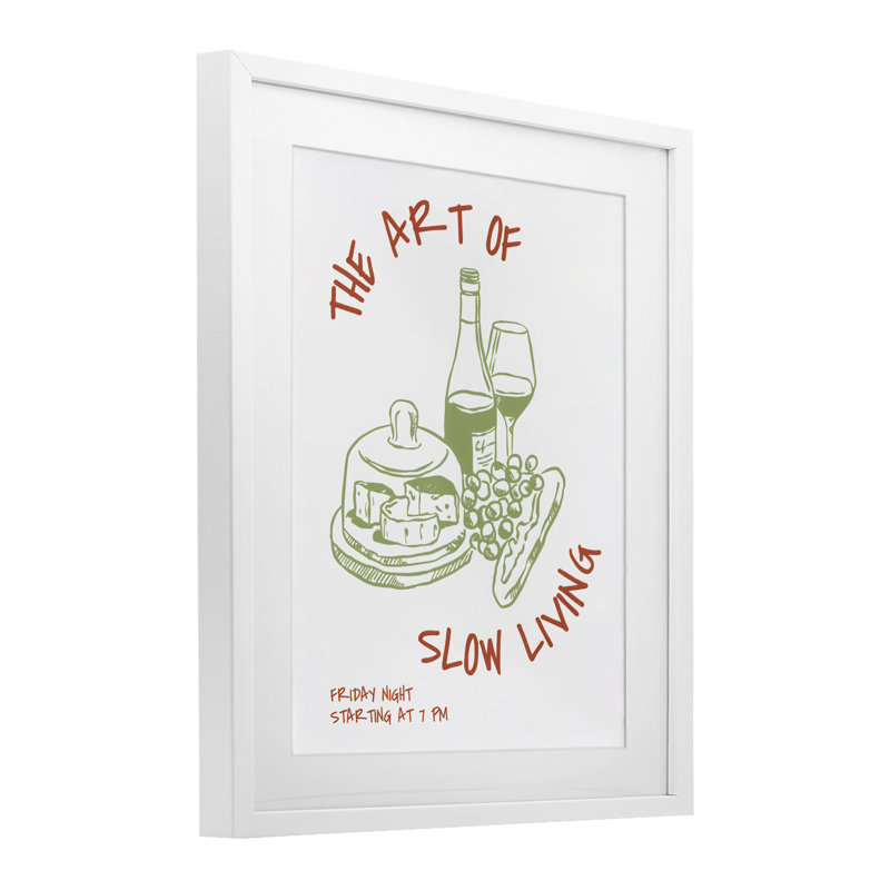 «Slow Living Wine & Cheese», impression sous verre encadrée, design par The Prints Vibe, 21 x 17