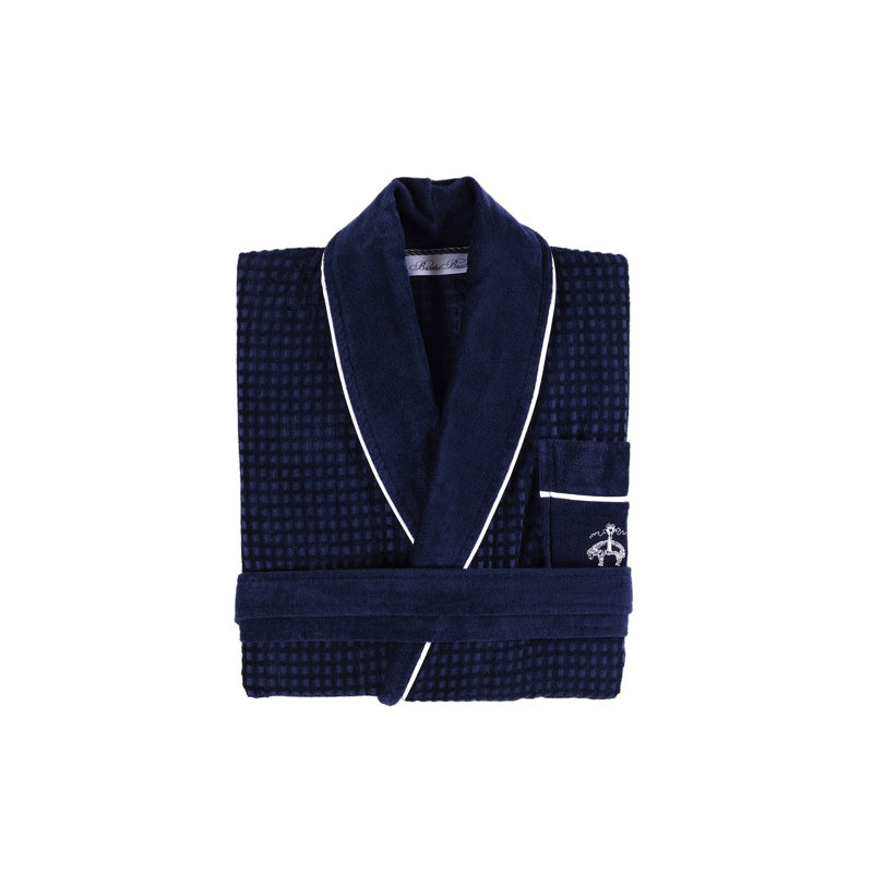 Peignoir mi-mollet 100% coton gaufré avec poches, Bleu marine