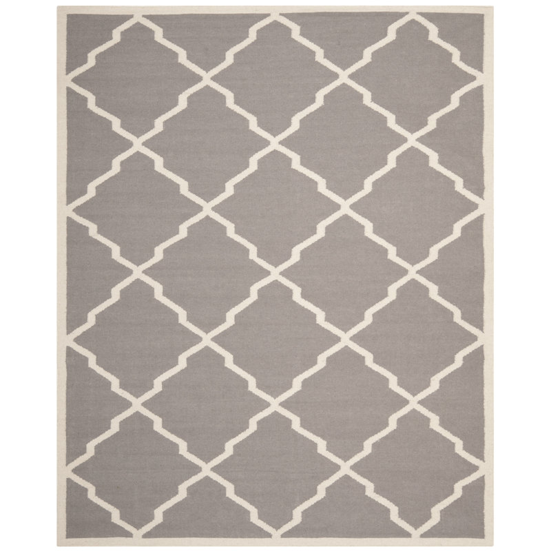 Tapis gris en laine et coton tissé à la main et à plat Brambach, Rectangle 10 pi x 14 pi