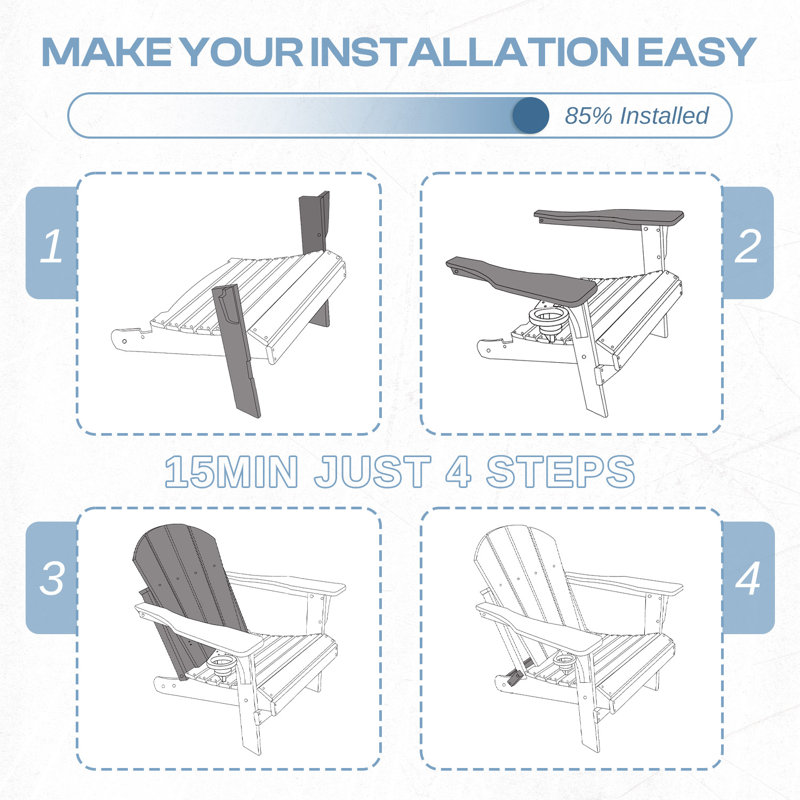 Folding Adriondack Chair With 2-Tier Table, Blue