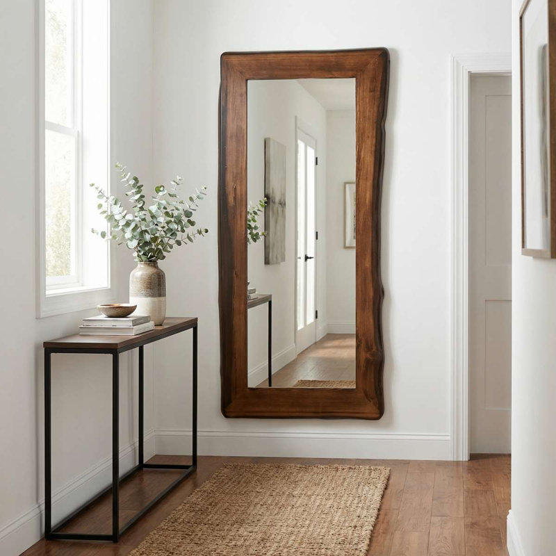 Fireside Lodge Headwaters Log Floor Mirror - With Glass - 36"W x 84"H - Coffee, Included