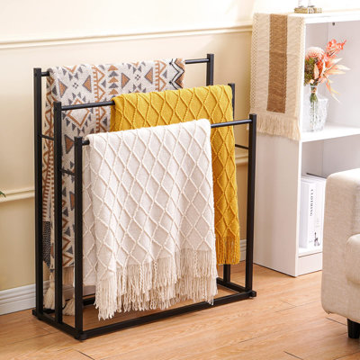 Porte-serviettes pour salle de bain, porte-serviettes sur pied à 3 niveaux, séchoir à couvertures et présentoir pour serviettes de bain surdimensionnées, accessoires de salle de bain, à côté de la baignoire ou de la douche