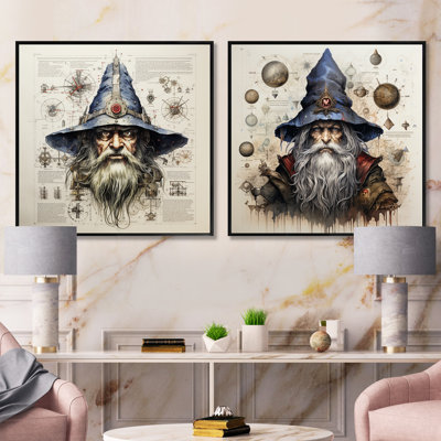 Diagrammatic Gnome Drawing - Fantasy & Sci-Fi Square Collage Set Of 2