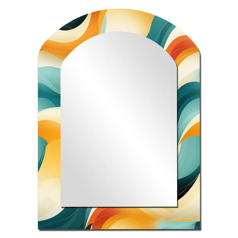 Mod Wave Revival - Midcentury Arch Large Mirror, Modern Asymmetrical Decorative Wall Mirror, Printed Metal Art, 34" x 25"