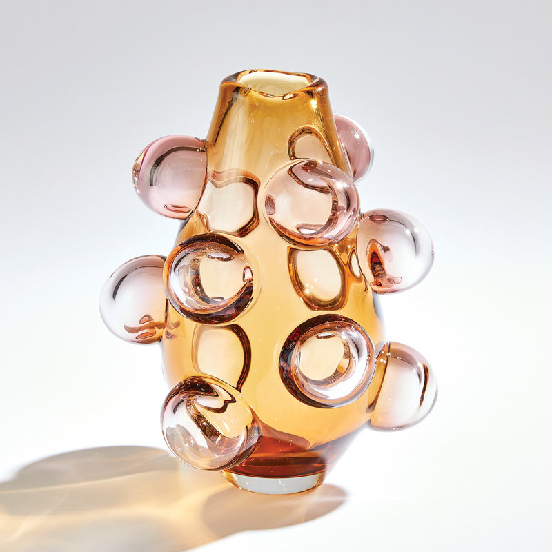 Bubbled Handcrafted Glass Table Vase, 13.5" H x 10.5" W x 10.5" D