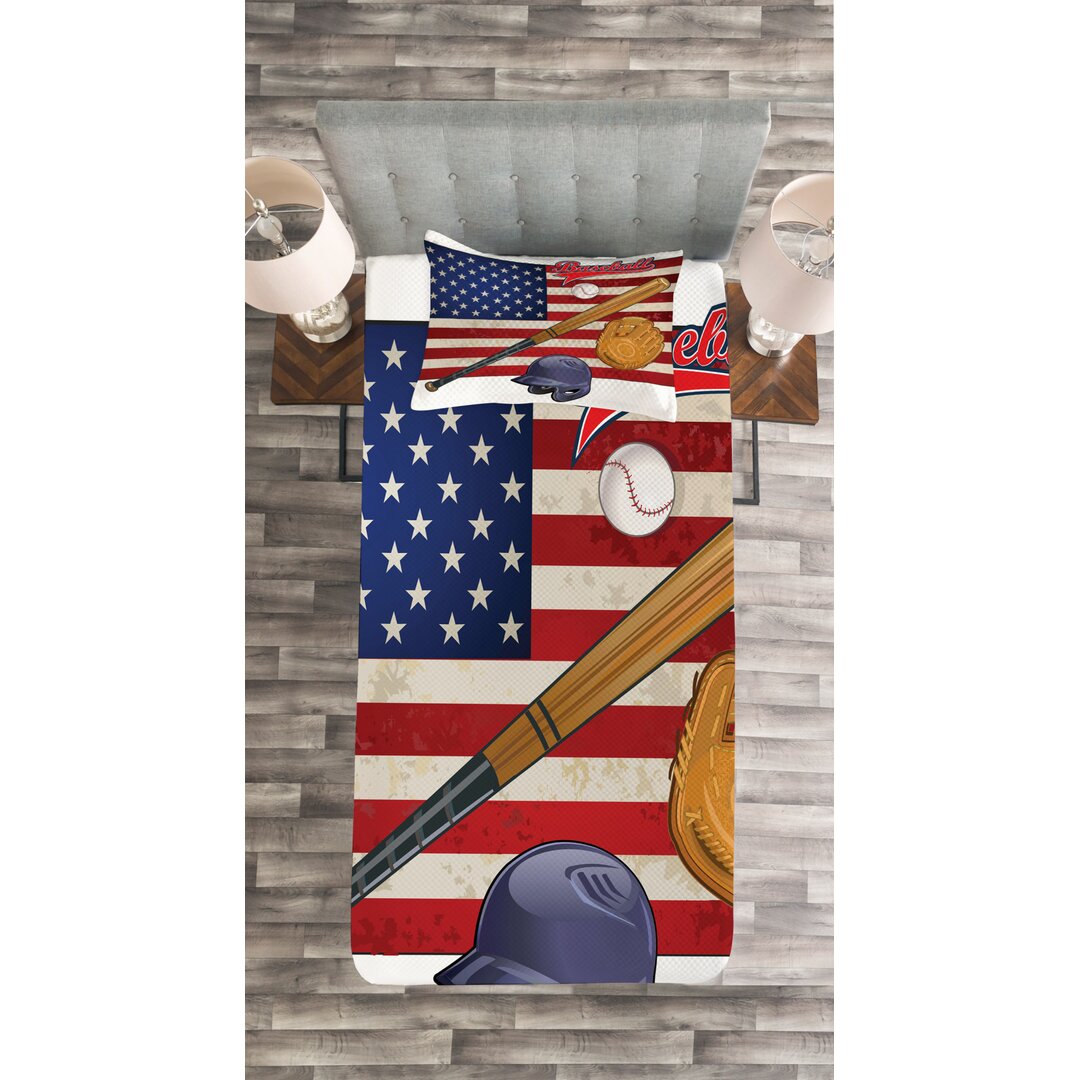 Tagesdecke Set, USA-Flagge und Baseball, amerikanisch, Mehrfarbig