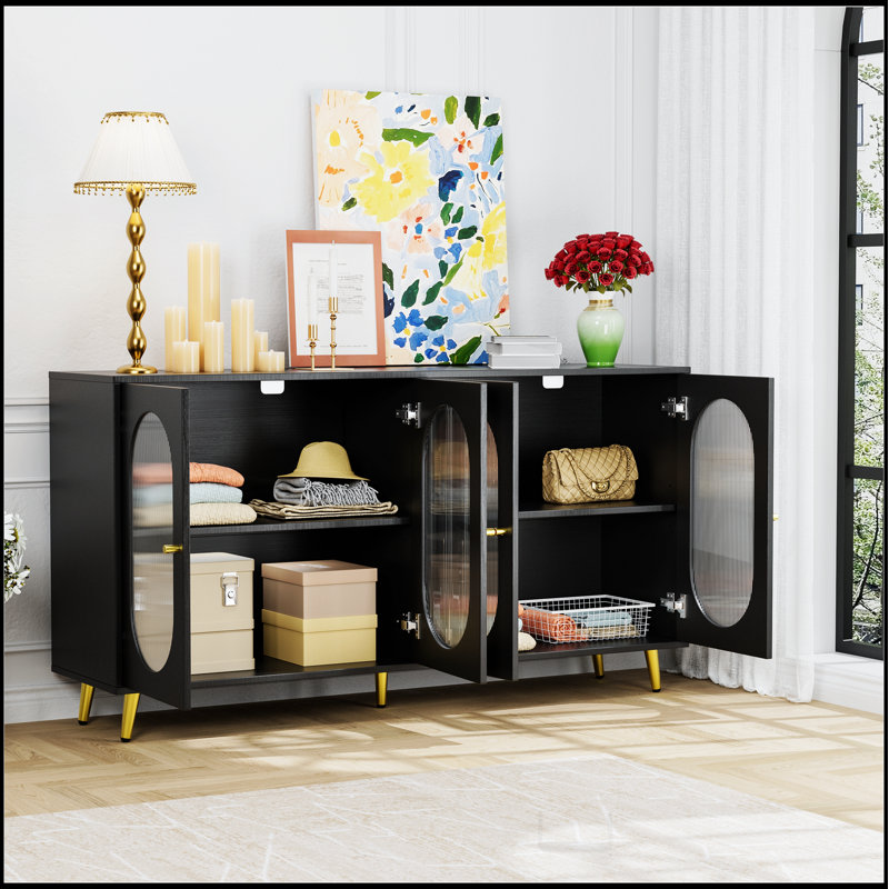 Buffet moderne avec portes en acrylique, armoire de rangement autoportante pour cuisine, salle à manger, salon, couloir et bureau