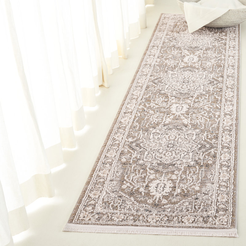 Tapis oriental en polyester Clover 1270, Tapis de couloir 2 pi x 8 pi, Gris