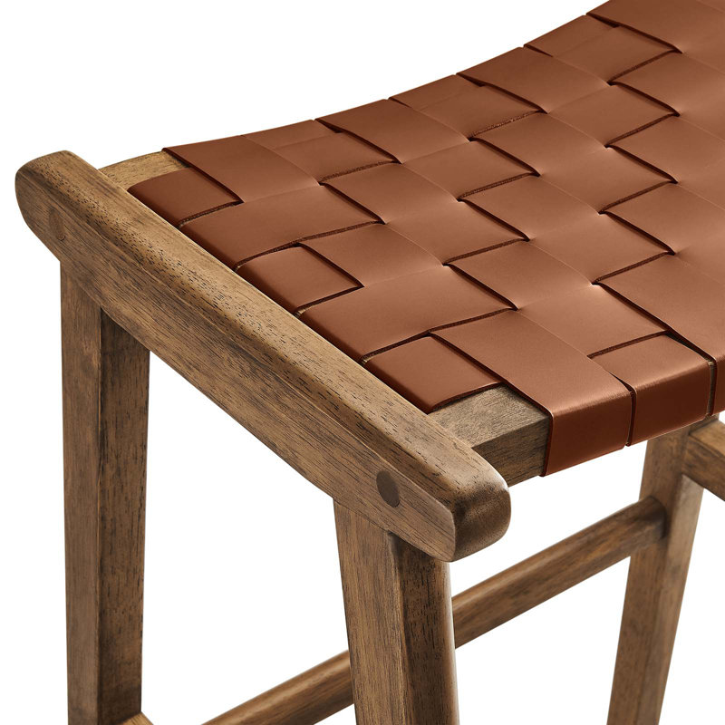 Modway Saoirse Counter/Bar Stools, Bar Stool (29.5” Seat Height), Brown Leather/Walnut Frame