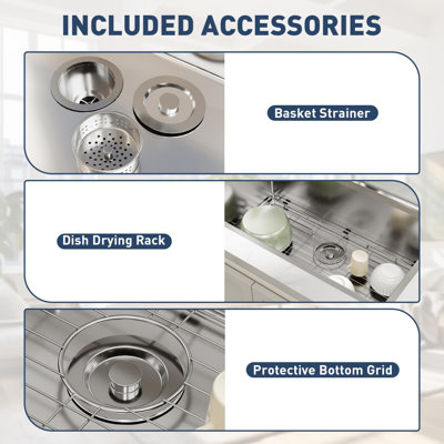 Évier de cuisine encastrable, cuisine en acier inoxydable 23 po x 18 po, évier simple à fixation sur le comptoir, station de travail moderne de calibre 16 avec accessoires pour bar, argent (robinet non inclus)