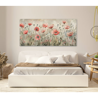 Poppy Wildflower Painting, Field of Flowers, Country Landscape, Landscape Painting, Wall Art -  ART TERRITORY, C_1476_16x32