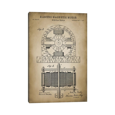 Tesla Electro Magnetic Motor by PatentPrintStore - Wrapped Canvas Print