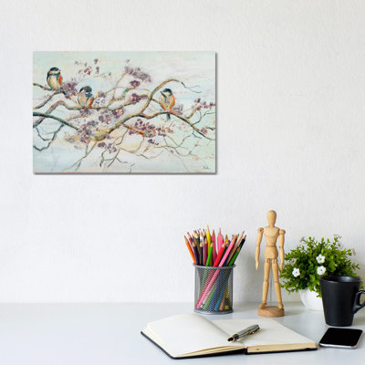 Birds on Cherry Blossom Branch - Giclée sur toile tendue avec châssis
