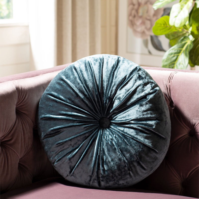 Teal Round Velvet Decorative Accent Pillow with Zipper Closure