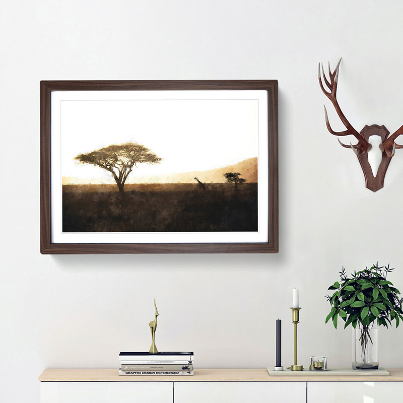 Giraffe in Tanzania - Picture Frame Graphic Art Print, 24cm H x 33cm W x 2cm D, Walnut Framed