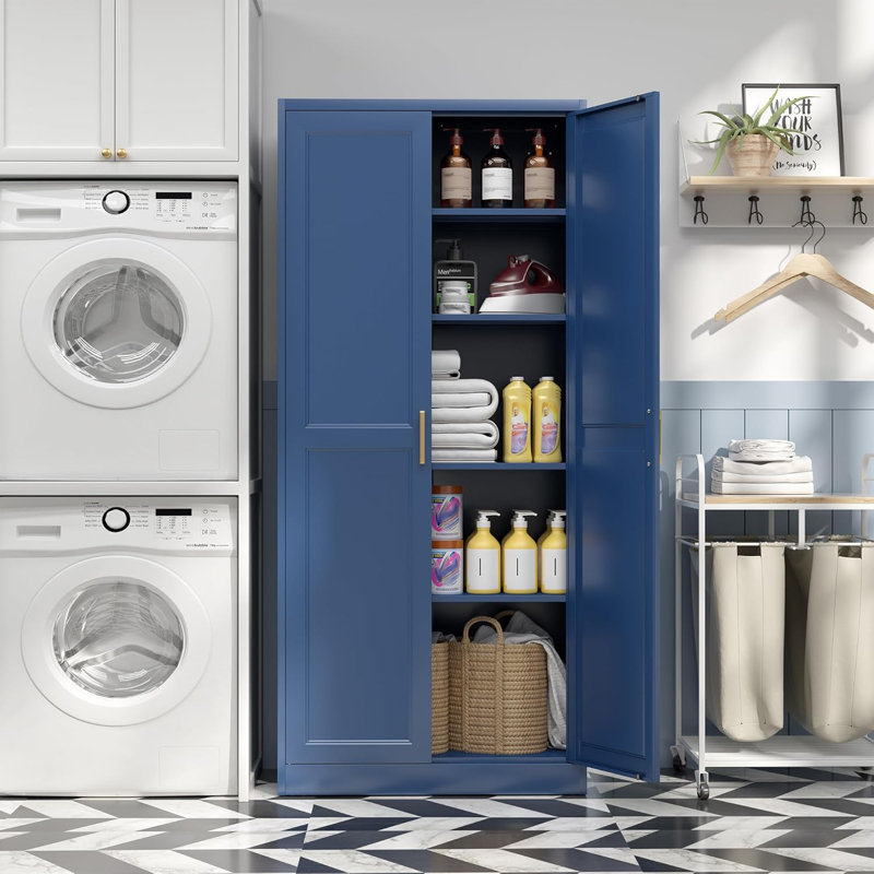 Armoire de cuisine bleue de 70,8 po de hauteur avec portes et tablettes réglables pour le salon, la chambre à coucher et la salle à manger, l 15,8 po x l 31,5 po x H 70,8 po