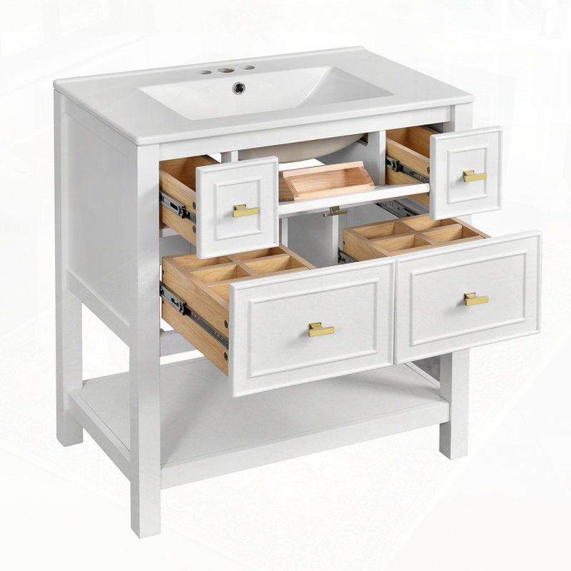 Ensemble de meuble-lavabo avec lavabo en céramique, Blanc