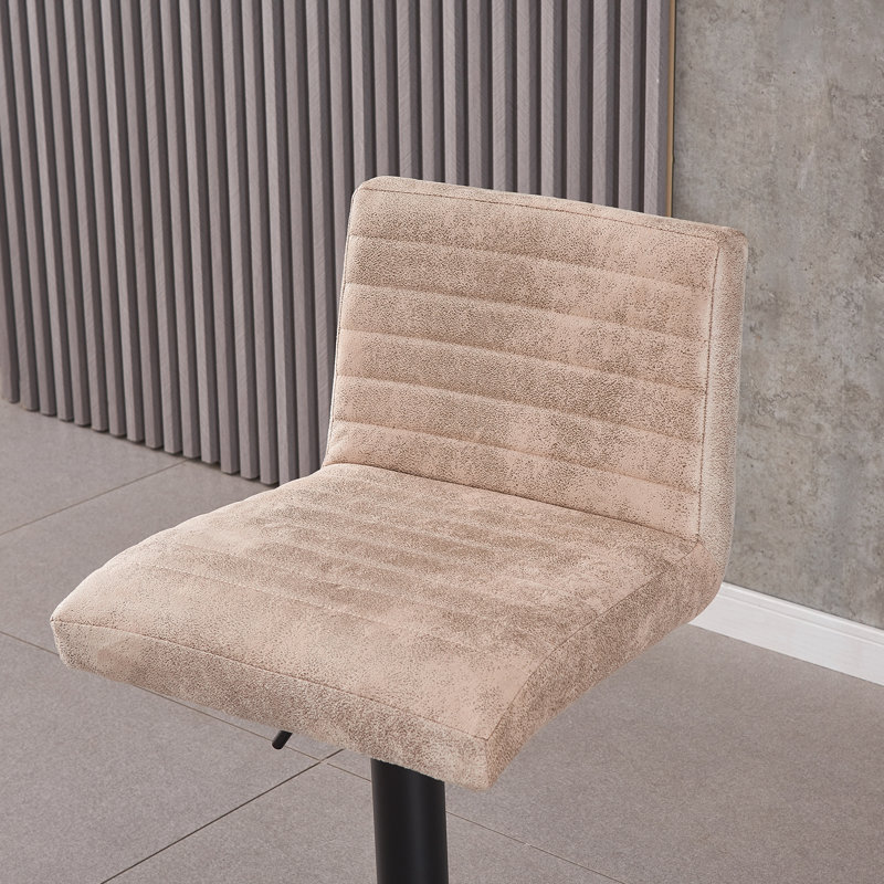 Sushant Suede Upholstered Height Adjustable Bar Stool 360 Swivel, Beige