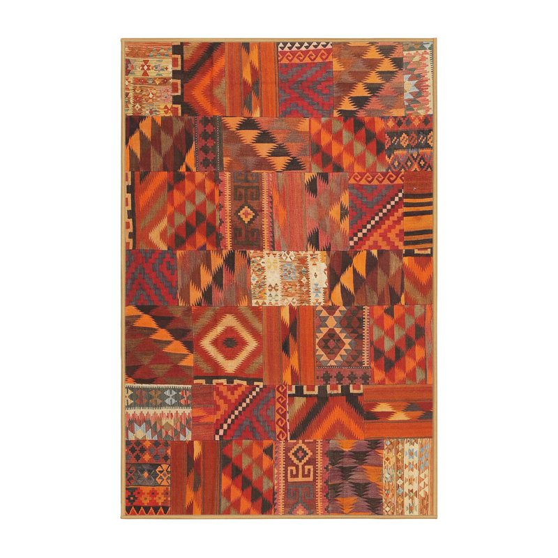 Tapis de zone orange/brun contemporain Mutluyaka, Rectangle 2 pi x 5 pi
