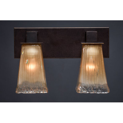 Quattrucci 2 Light Bath Bar Shown In Dark Granite Finish With 5" Square Amber Crystal Glass