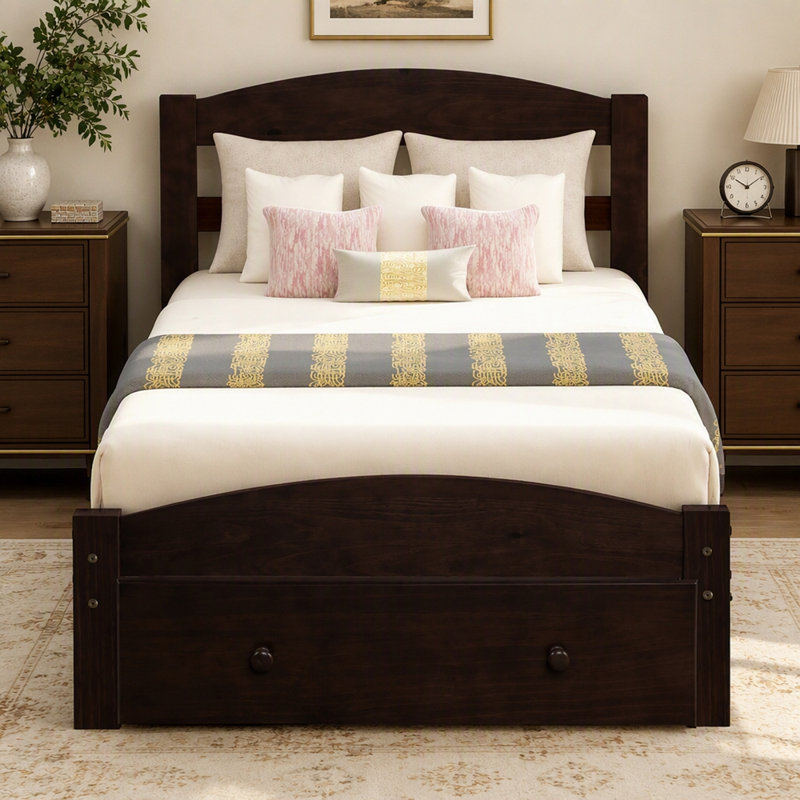 Twin Platform Bed With Storage Drawer And Wood Slat Support No Box Spring Needed, Espresso
