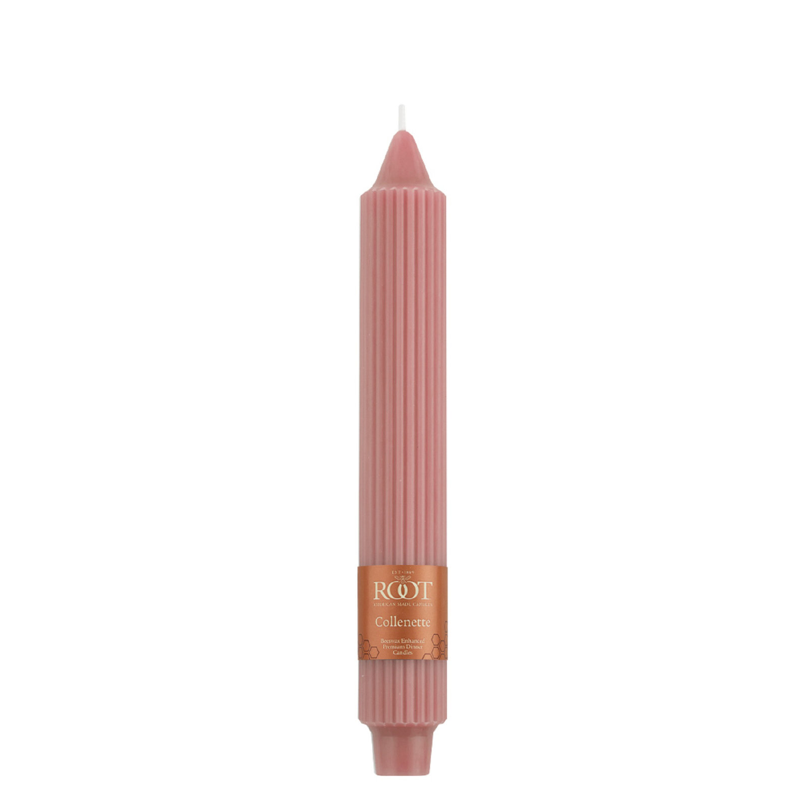 Grecian Collenette Unscented Taper Candle, 9" H x 1.25" W x 1.25" D, Dusty Rose