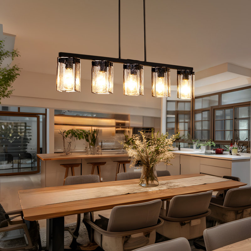 5 - Light Glass Kitchen Island Linear Pendant Dimmable Pendant