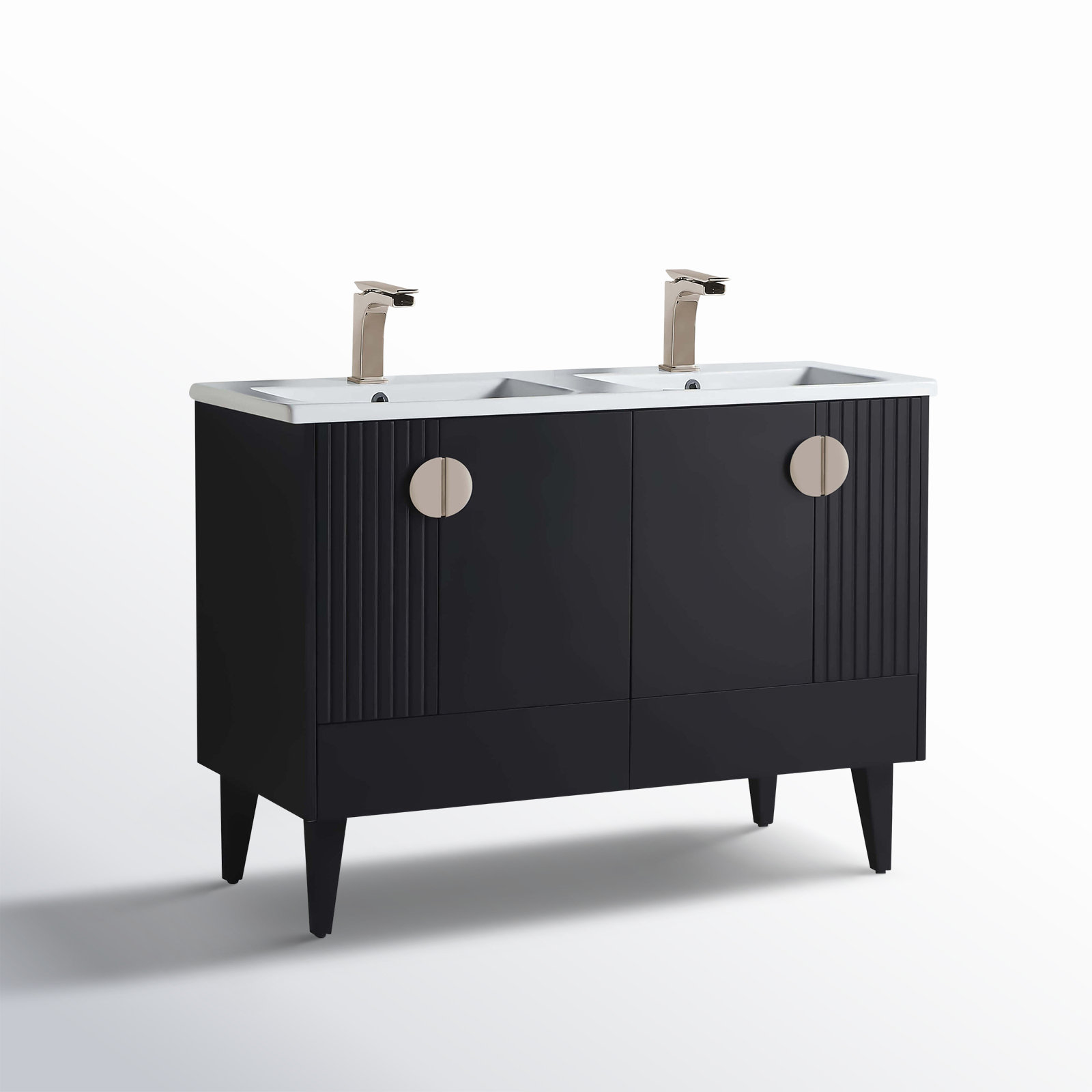 Saimah 47.25'' Double Bathroom Vanity, Black, Satin Nickel