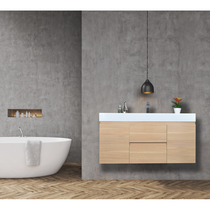 Base de meuble-lavabo simple 47 po mural seulement, Chêne blanc